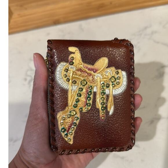 Vintage Zippered Wallet with Studded Saddle Design unisex western NFR horse - Picture 1 of 7